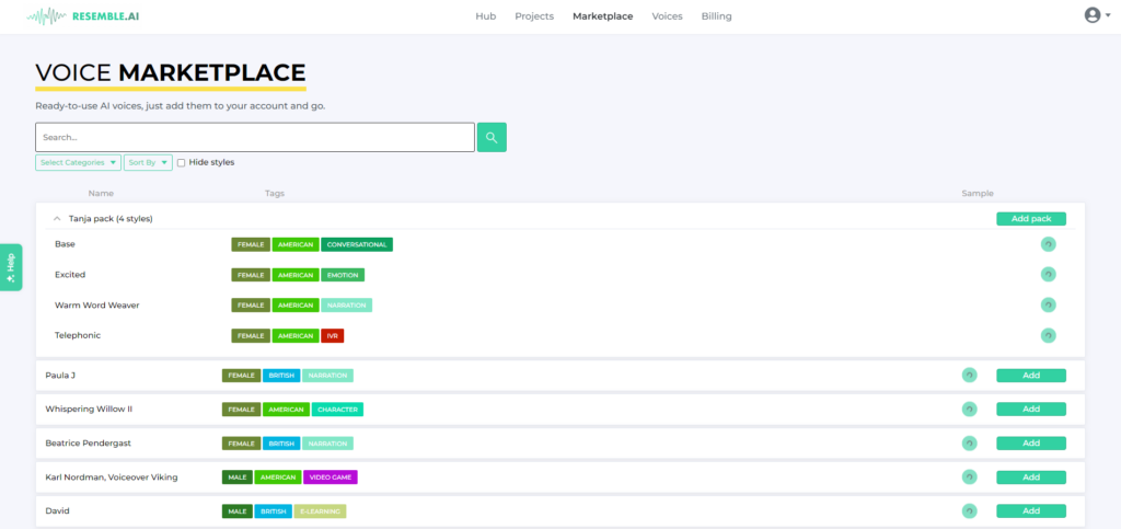 Resemble Marketplace- Ai voice