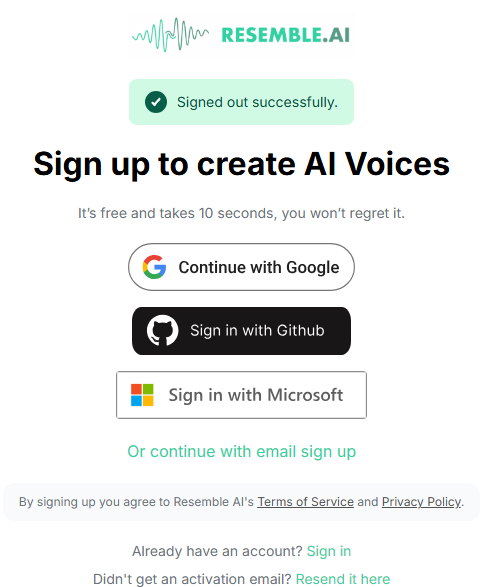 Sign in to Resemble AI