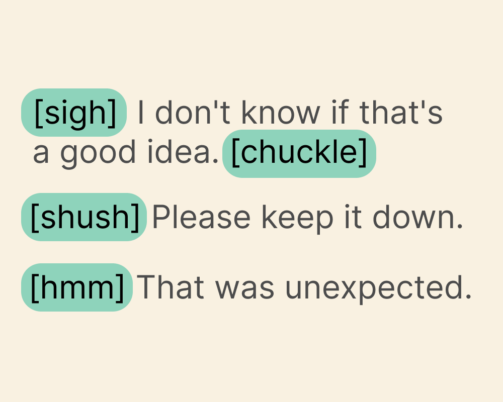 paralinguistic prompting: text-based tags that tell the model to perform natural vocal reactions in the cloned voice.<br />

