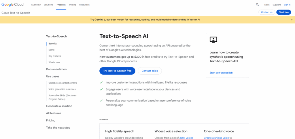 Google AI Text-to-Speech / Google Cloud