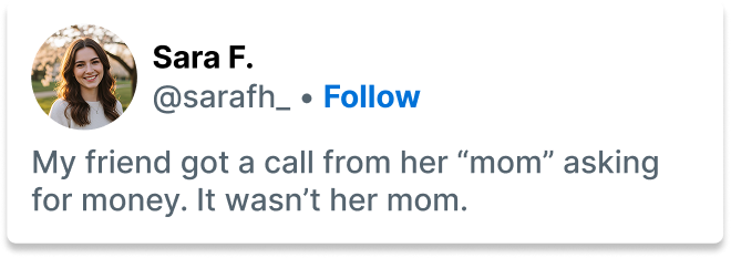 Sara F. tweet about deepfake call