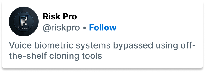 Risk Pro tweet about voice biometrics