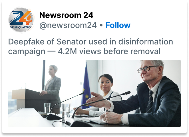 Newsroom 24 tweet about Senator deepfake